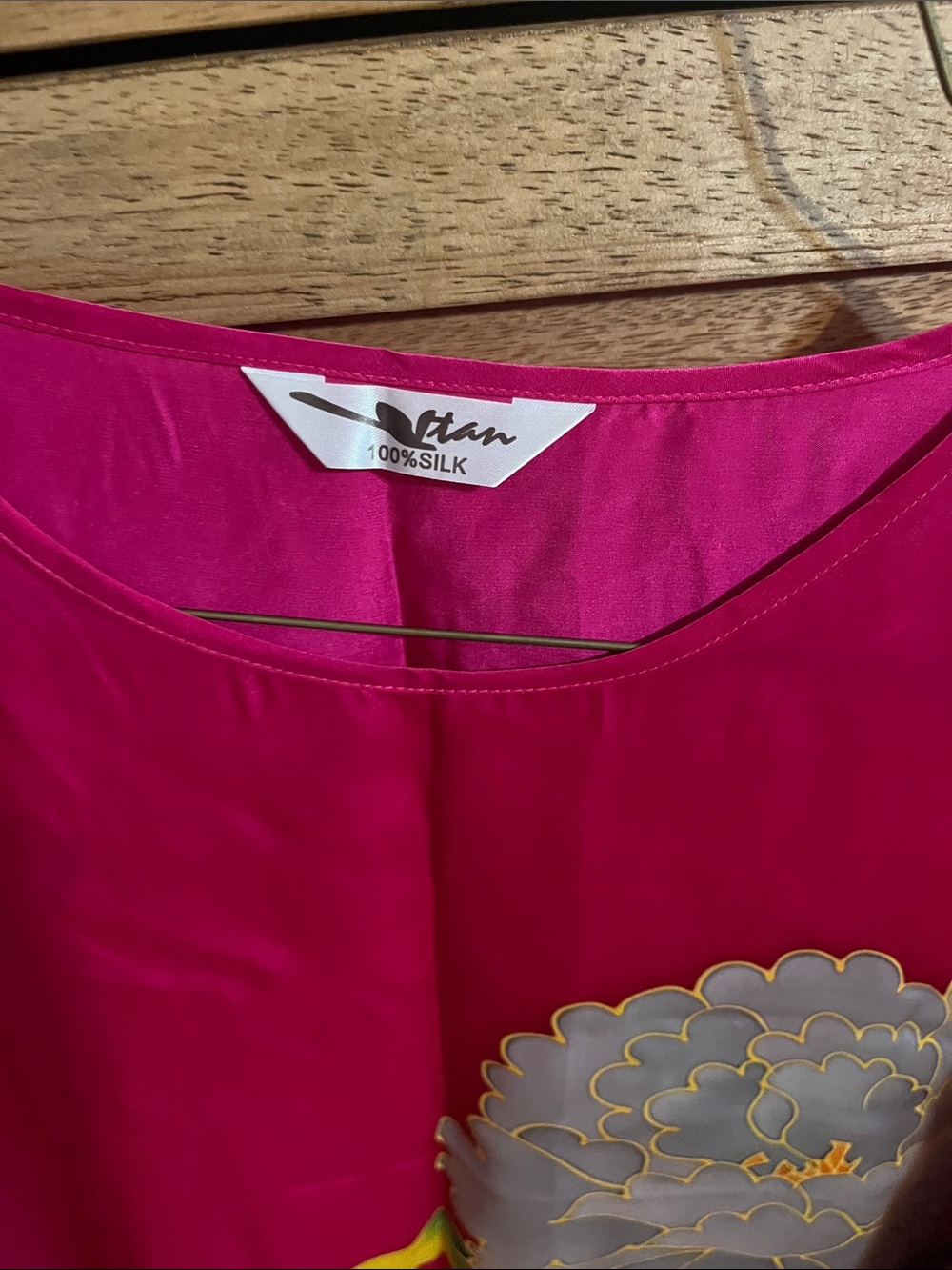 Vibrant Fuchsia Silk Tunic with Floral Print - Picture 2 of 5
